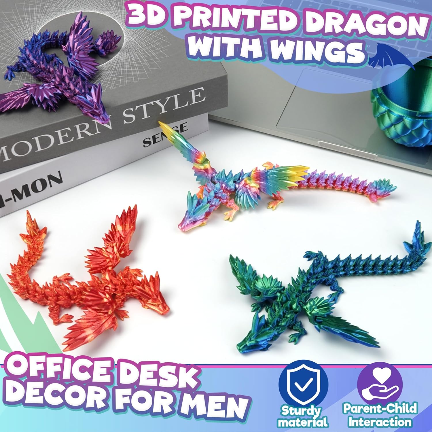 4PC 3D Printed Dragon Eggs with Wings for Teen Boys Fidget Classroom Treasure Box for Kids Goodie Bag Fillers Winged Dragon Dinosaur Eggs Toy Office Desk Decor for Adult Easter Basket Stuffers Gifts - Image 3