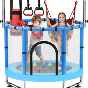 Toddler Trampoline for Kids, Trampoline with Net, Trampoline Indoor Outdoor playset with Adjustable Gymnastics Bar, 440lbs Kids Trampoline, Easy Assembly