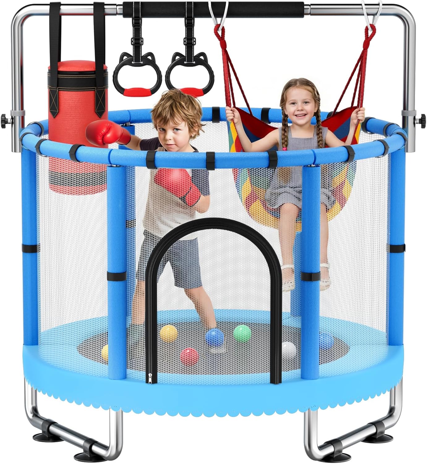 Toddler Trampoline for Kids, Trampoline with Net, Trampoline Indoor Outdoor playset with Adjustable Gymnastics Bar, 440lbs Kids Trampoline, Easy Assembly