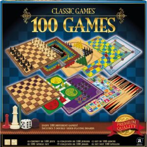 Merchant Ambassador: Classic Games, 100 Games, Enjoy 100 Different Games, Includes 5 Double-Sided Playing Boards, Fun for Children and Adults, For Ages 3 and up