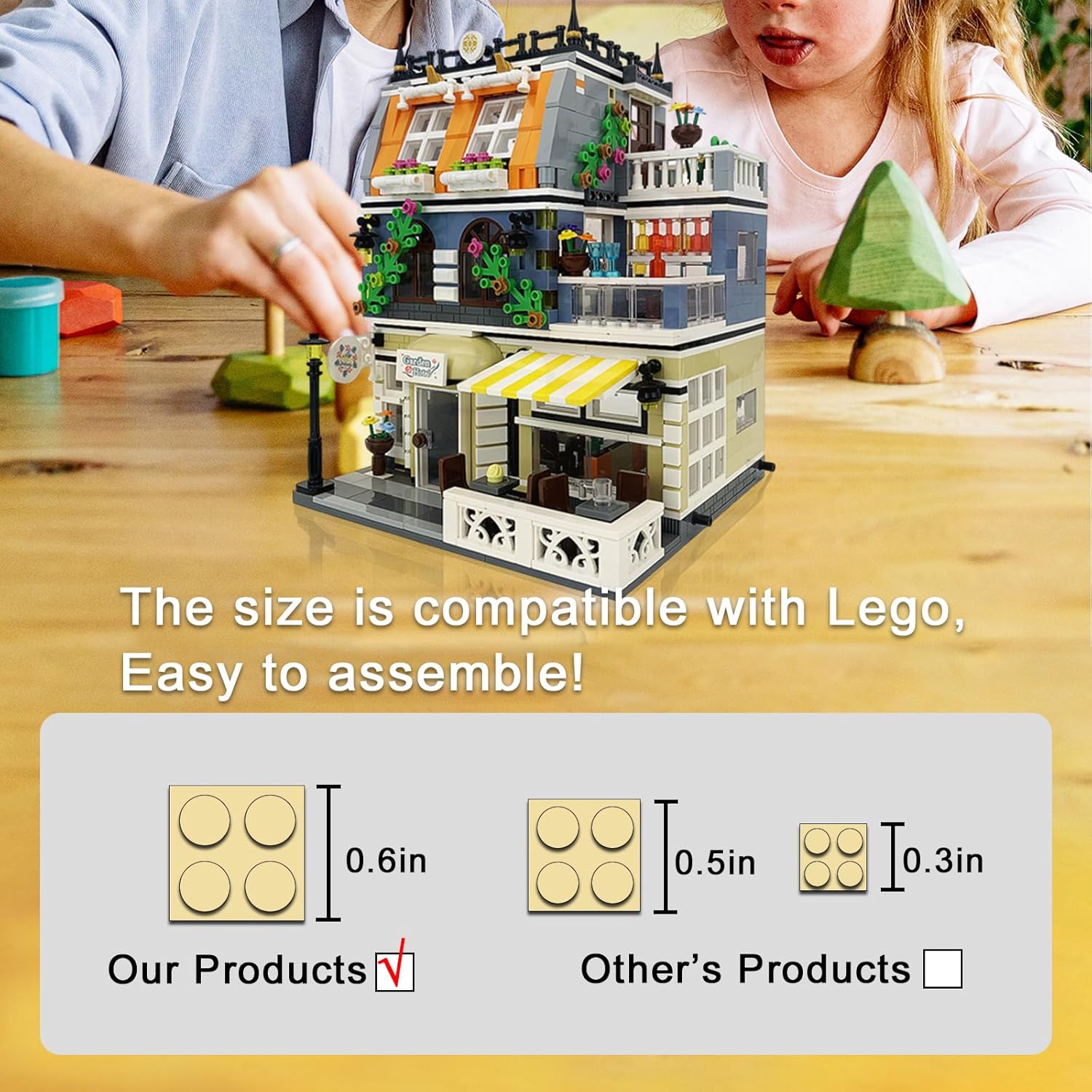Garden Hotel Assembly Square Building kit,Modular House Building Blocks Model Set for Teens and Adults.Collectible Display Toy Building Set 1284 PCS - Image 3