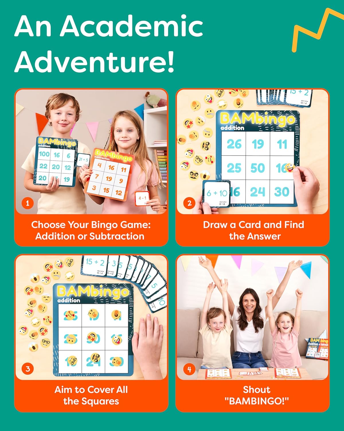 THE BAMBINO TREE Addition and Subtraction Facts Bingo Game - 1st 2nd & 3rd Grade Educational Math Learning for Classroom & Homeschool - Image 4