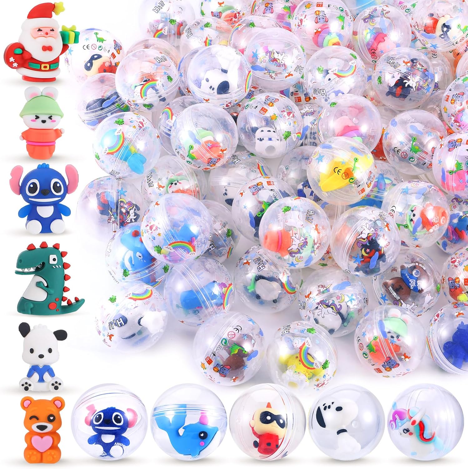 100 Pack Gumball Vending Machine Capsules with Cute Cartoon Mini Toy Small Filled Toys Capsules for Kindergarten Gift Christmas Easter Basket Stuffers Cute Egg(45mm)