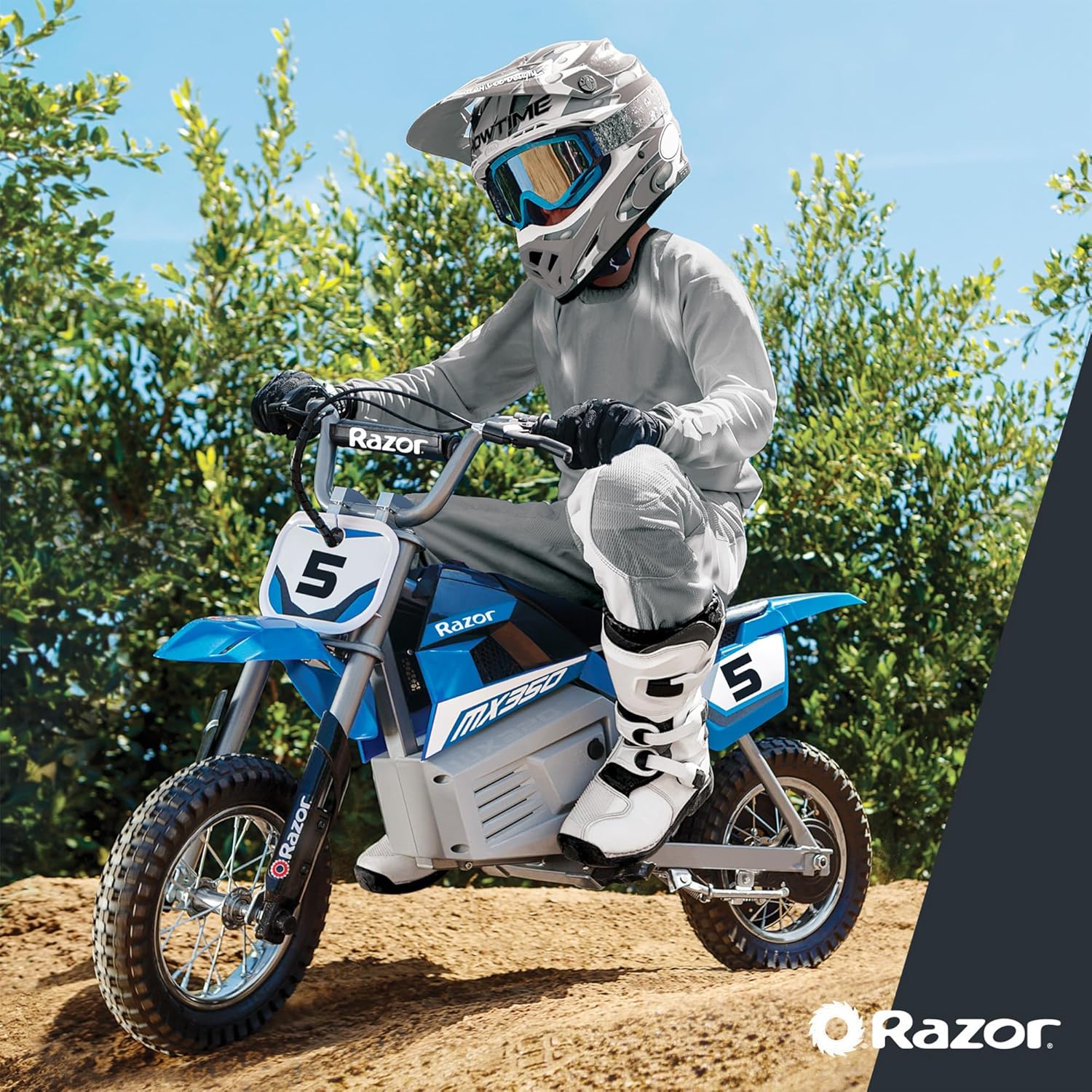 Razor MX350 Dirt Rocket Electric Bike for Kids Ages 8+, 140 lb Max Weight, Blue – 24V Battery, Up to 14 Mph, 30-Min Ride Time on High Speed, Twist-Grip Throttle, Spoked Wheels w/ 12” Pneumatic Tires - Image 6