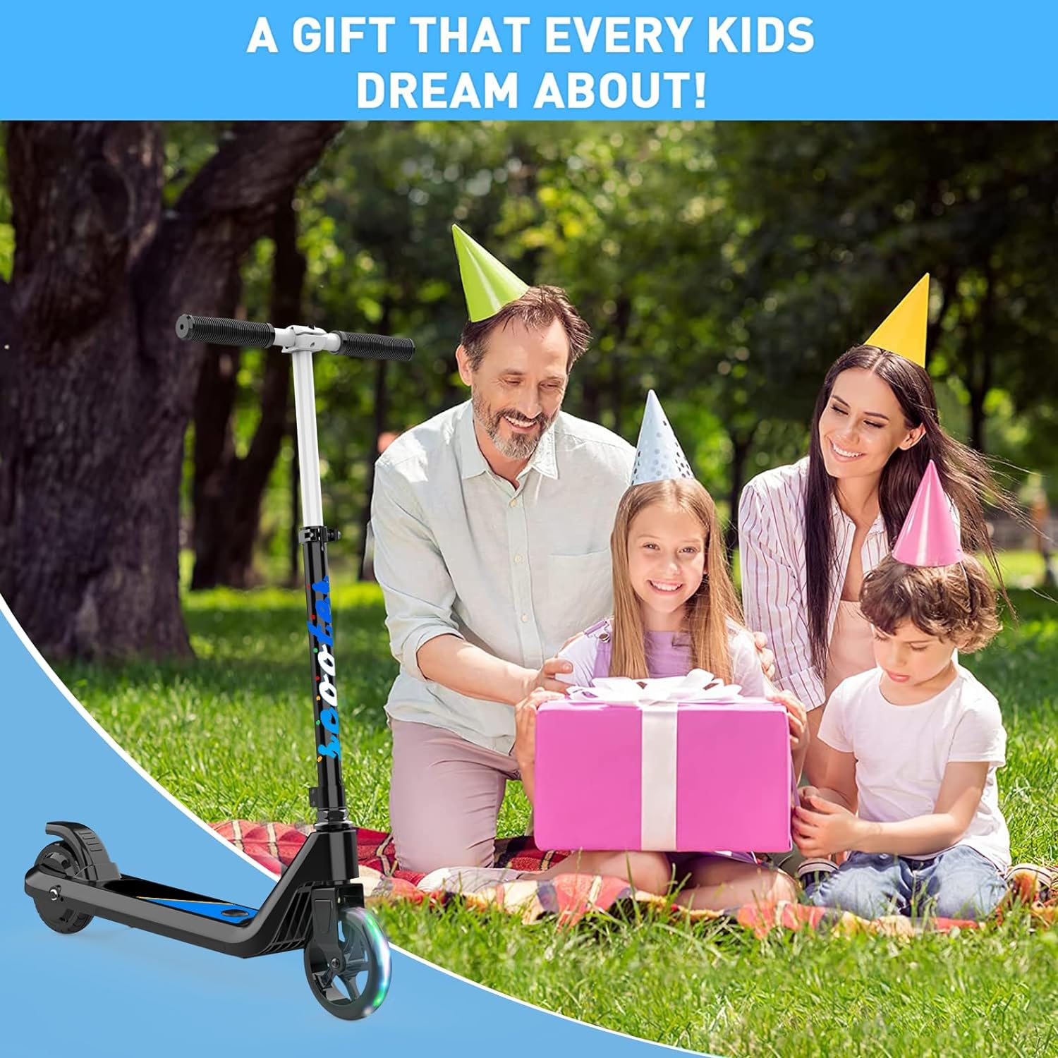 LINGTENG Electric Scooter for Kids Age 6-10, Kick-Start Boost Scooter with Adjustable Speed and Height, Flash Wheel & Deck Lights - Image 9