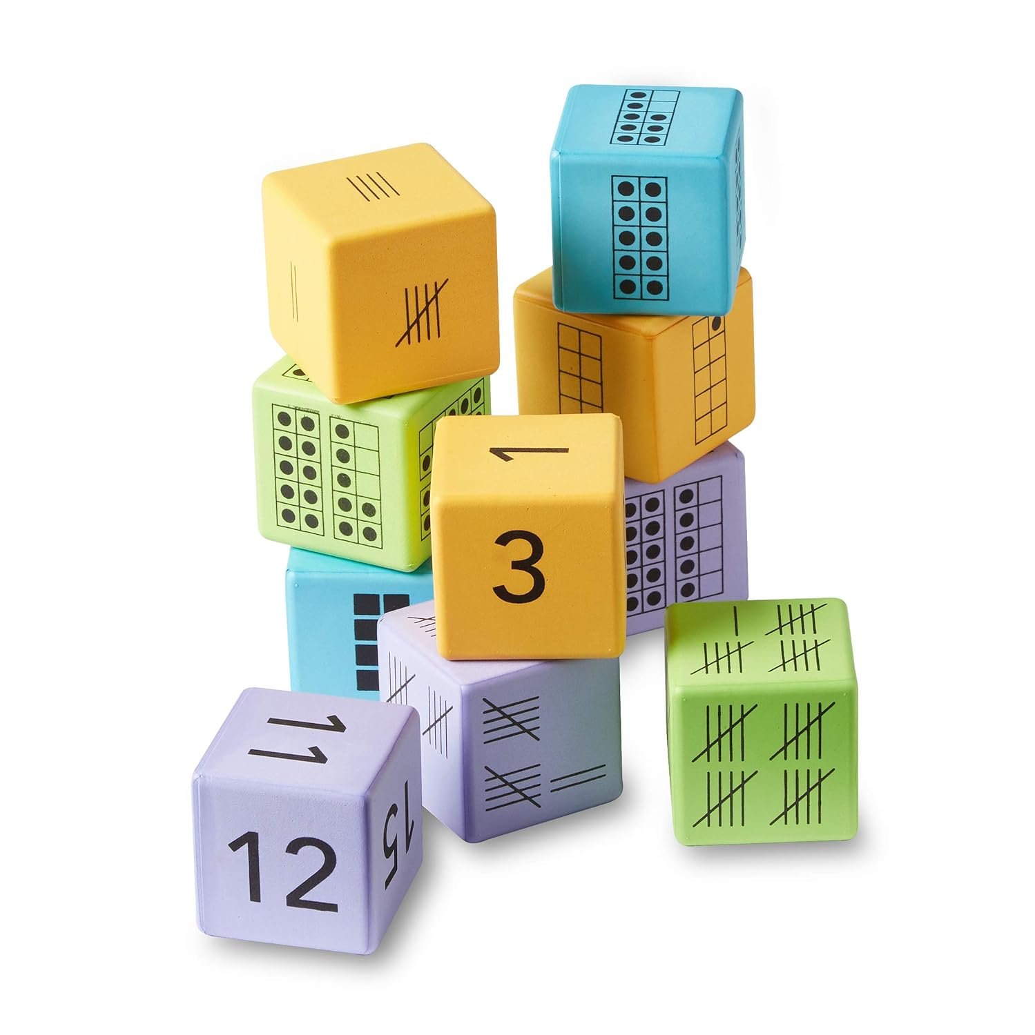 hand2mind Math Activity Dice Set, Foam Math Dice for Kids Ages 5-8, 6 Sided Die Represents A Number, Ten Frame, Tally Marks, Or Base Ten, Early Math Homeschool Supplies (Set of 16) - Image 8