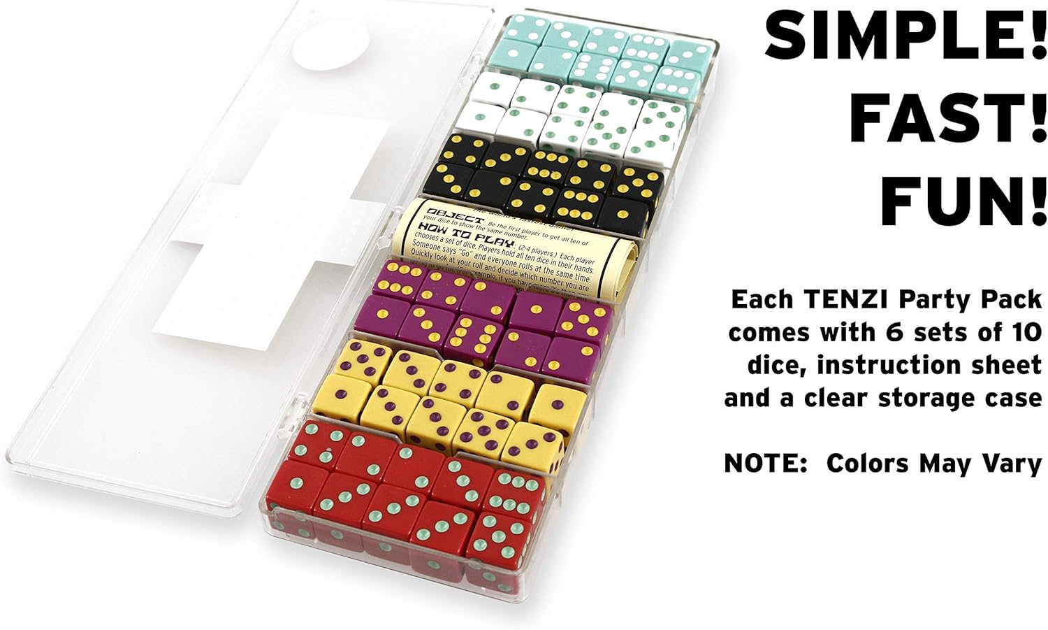 TENZI Party Pack Dice Game - A Fun, Fast Frenzy for The Whole Family - 6 Sets of 10 Colored Dice with Storage Case - Colors May Vary - Image 2