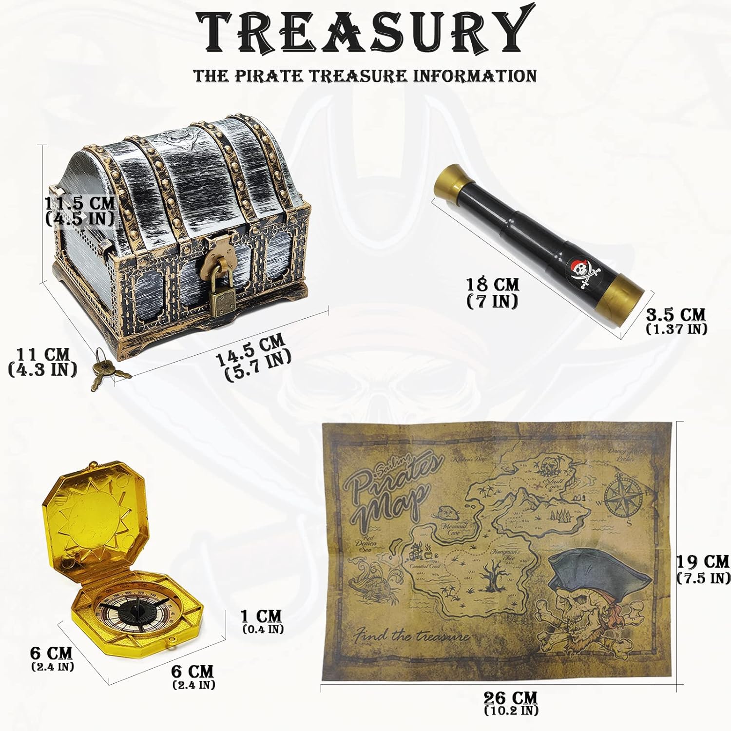 177 Pieces Kids Pirate Treasure Chest Treasure Hunt Kit Lockable Vintage Treasure Chest Toy Set Gold Plastic Compass Pirate Map for Halloween Themed Cosplay Party Favors - Image 4