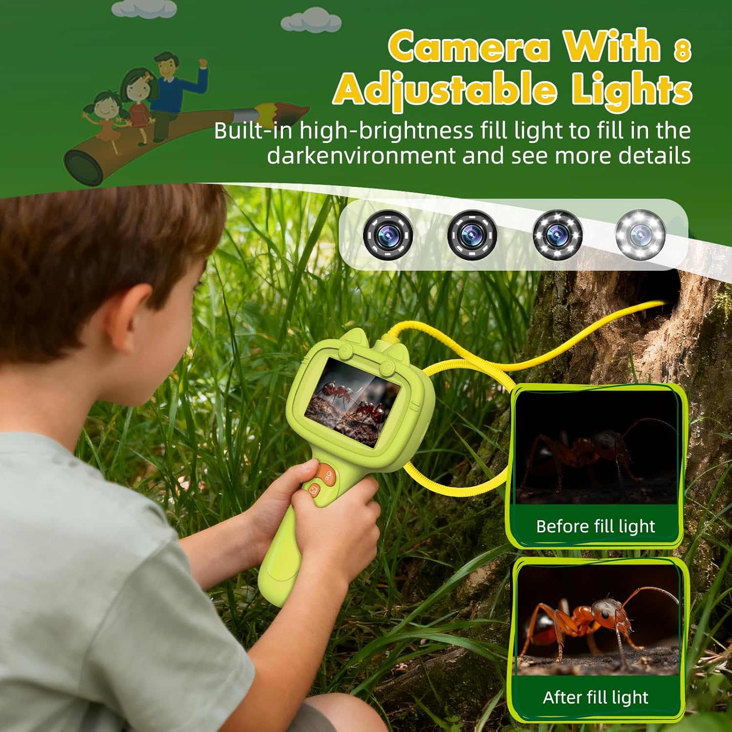 Daxiongmao Borescope Camera with Light for Kids | STEM Science Educational Toy for 3 4 5 6 7 8 Years Old Boys & Girls | Birthday Gift for Outdoor Adventures & Nature Discovery(Yellow) - Image 2