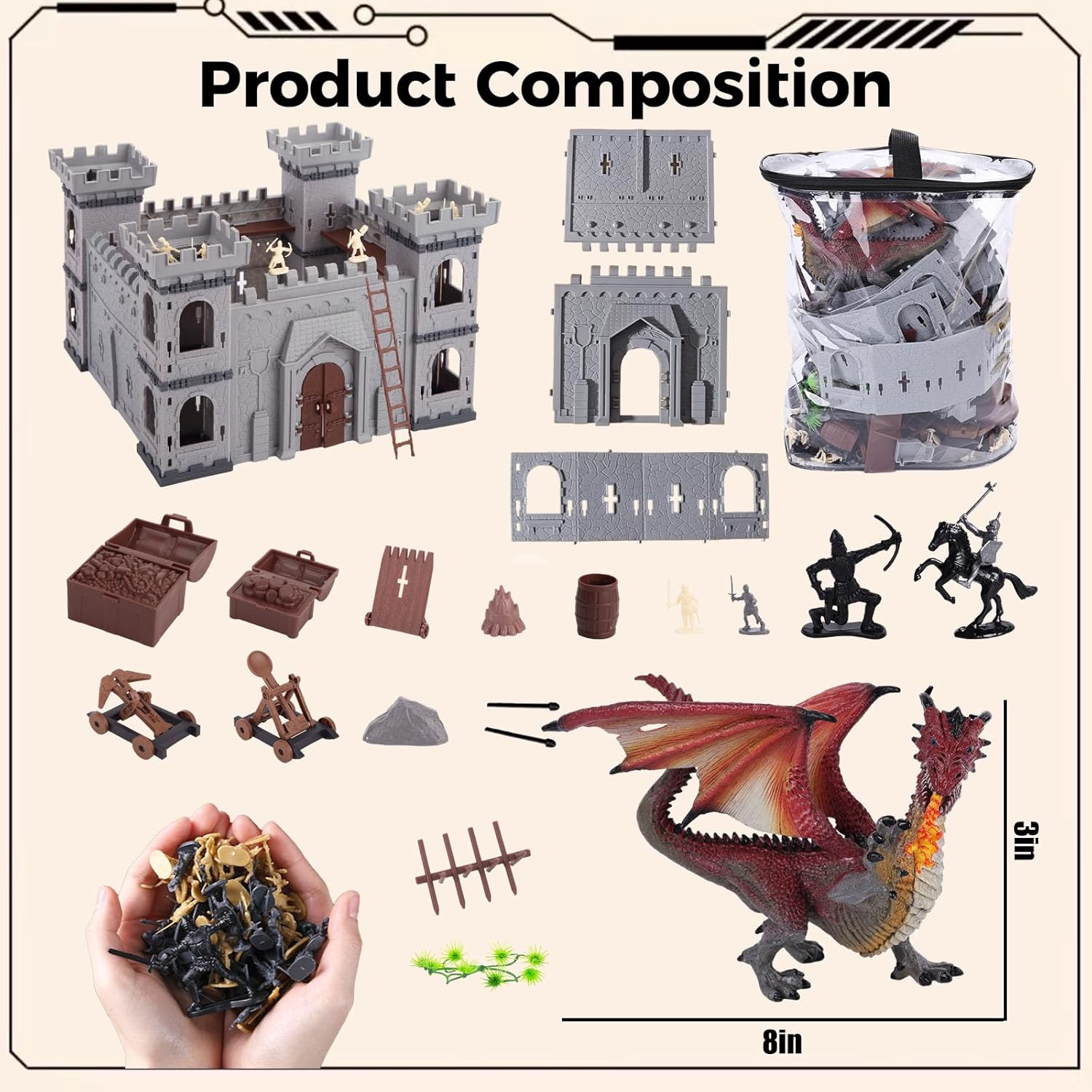 LovesTown 275 PCS Medieval Dragon Toy Set, Assembled Castle Toys Knight Warrior Figures Medieval Knights for Kids Birthday - Image 7