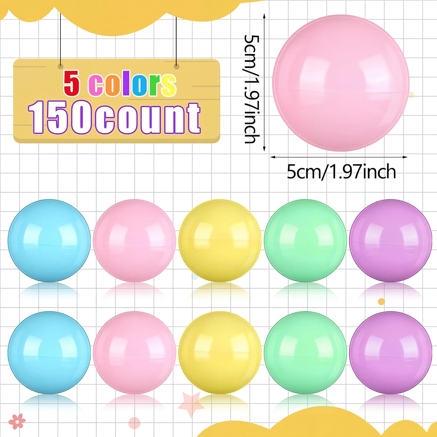 Sosation 150 Pcs 2 Inch Gumball Vending Machine Capsules Empty Round Plastic Containers Toy for Prizes Party Favors(Pastel Color) - Image 2