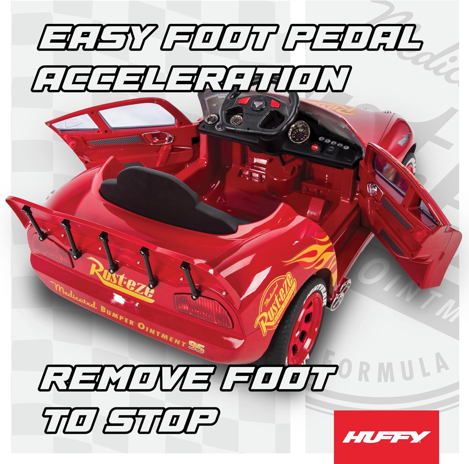 Huffy Lightning McQueen 6V Ride-On Toy Car with Headlights & Engine Sounds, Foot Pedal Drive, Up to 2.5 MPH, Ages 3–7 - Image 5
