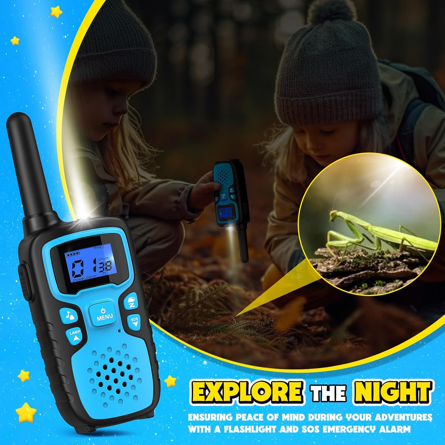 Wishouse Walkie Talkies for Kids Rechargeable Long Range,Xmas Birthday Gift for 5 6 7 8 9 10 11 12 Year Old Boys Girls,Hiking Gear Camping Games with NOAA,SOS Siren,Lamp,Lanyards,Easy to Use,4 Pack - Image 5