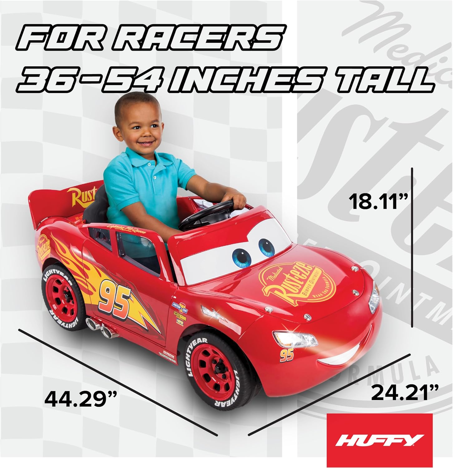 Huffy Lightning McQueen 6V Ride-On Toy Car with Headlights & Engine Sounds, Foot Pedal Drive, Up to 2.5 MPH, Ages 3–7 - Image 2