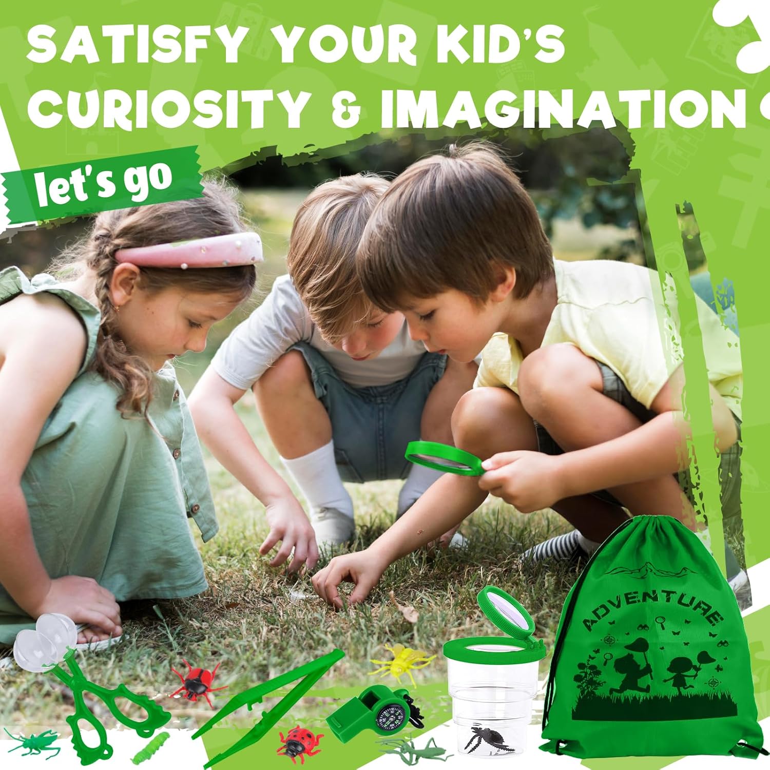 GINMIC Kids Explorer Kit & Bug Catching Kit, 16 Pcs Outdoor Exploration Safari Kit for Kids Camping with Binoculars, Adventure, Hunting, Hiking, Educational Toy Gift for 3-12 Years Old Boys Girls - Image 6