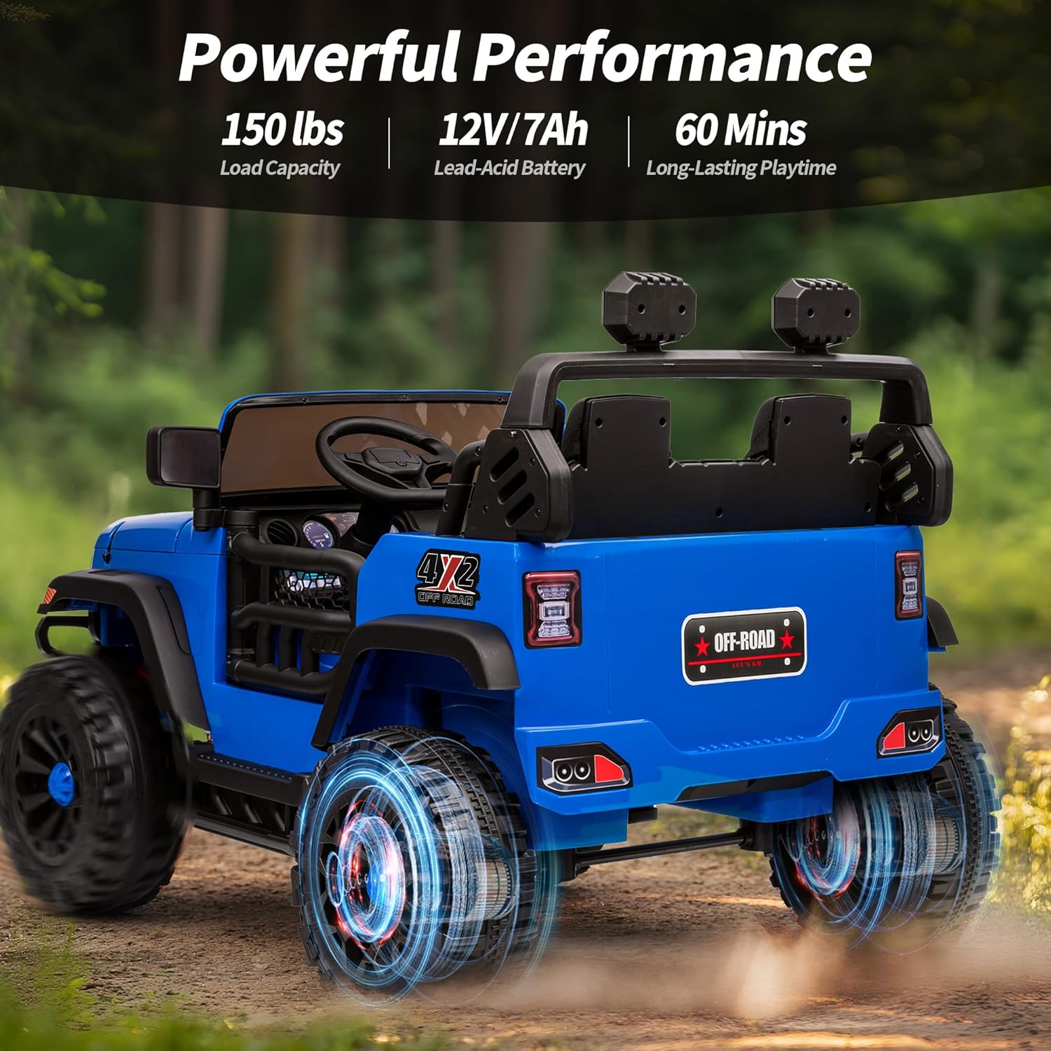 Hikiddo 2 Seater Ride on Car Truck, 12V Kids Electric Ride on Toy for Big Kids Age 3-8 w/Remote Control- Blue - Image 3
