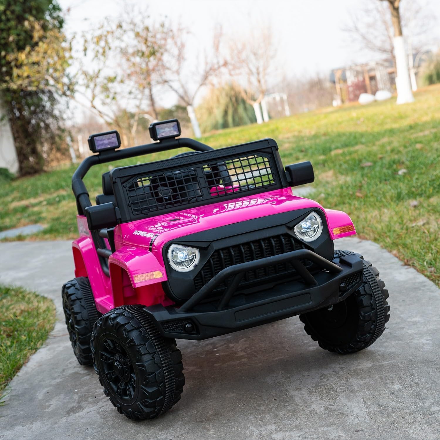 12V 7AH Kids Ride-On Truck Jeep, Electric Car with Parent Remote Control, Spring Suspension, LED Lights, Bluetooth, Music, Pink - Image 8