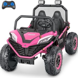 ELEMARA 24V Ride on Car for Kids, 2 Seater XL 20″ Seat Ride on Toy, 10AH 4WD Battery Powered 4.5MPH Electric Car with Remote, 3 Speeds, Music Gift for Ages 3-8
