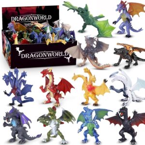 KarberDark 12 Pcs Dragon Toy Set with Gift Box, 4 Inch Realistic Mini Dragon Figures for Kids 3-5, 5-7, Party Favors, Birthday Decorations, Cake Toppers, Collectible Figurines for Boys Girls