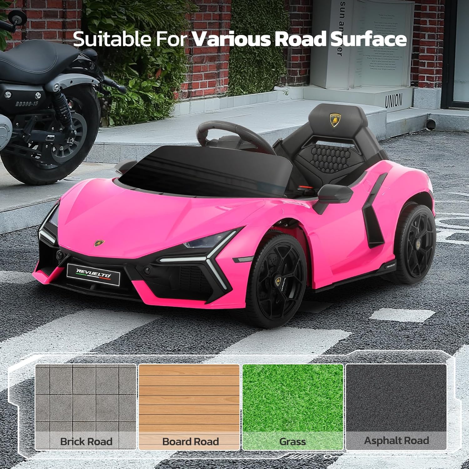 ELEMARA Licensed Lamborghini Ride On Car with Scissor Door,Electric car for Kids with Remote Control,12V Kids Car with Bluetooth,LED Light,MP3 Player and Wide Seat(Pink) - Image 7