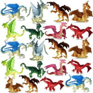 Bedwina Mini Dragon Toy Figures – (Pack of 36) 2 Inch Plastic Rubbery Dragon Figurines in Assorted Colors and Styles – Kids Toys for Birthday Party Favors, Decorations, Cupcake Toppers and Piñatas