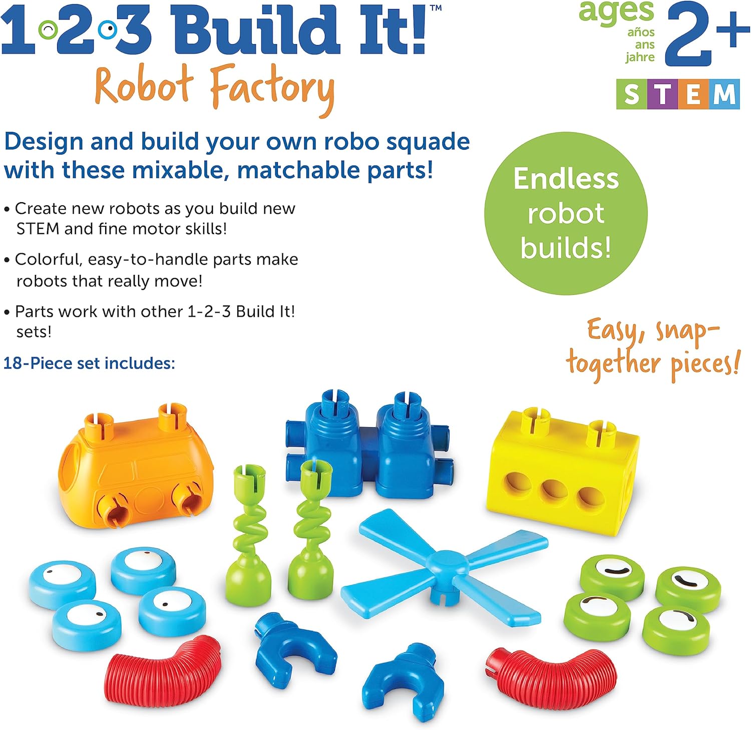 Learning Resources 1-2-3 Build It Robot Factory - Building Robots for Kids, Robot STEM Toys, Kids Engineering Toys, Toddler STEM Activity, Robots Building Kit - Image 7
