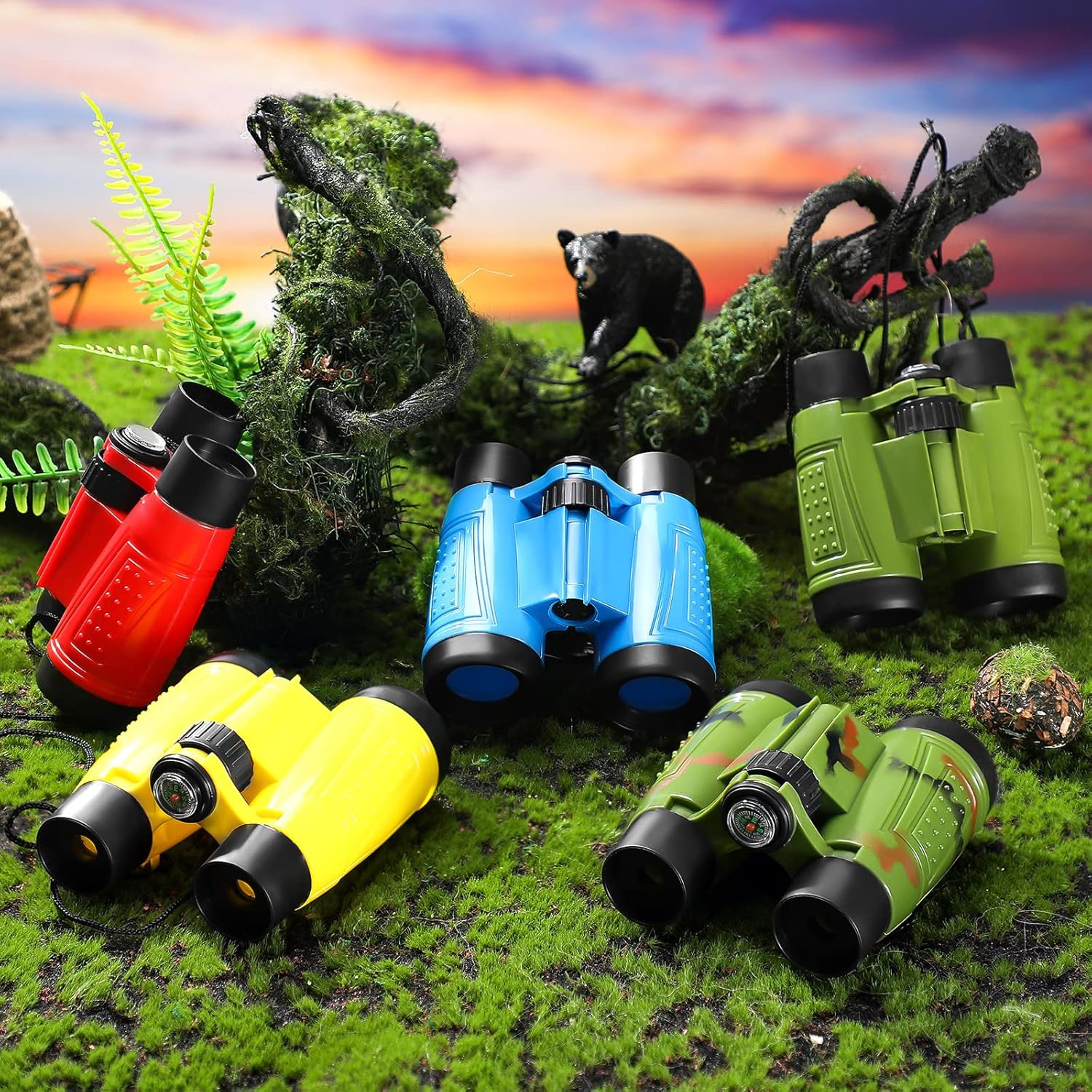 25 Pack Binoculars for Kids 6+ Years Old, with Compass and Neck String Toddler Toy Binoculars Gift Set for Camping Adventure, Party Favor, Red, Yellow, Camo, Green, Blue - Image 3