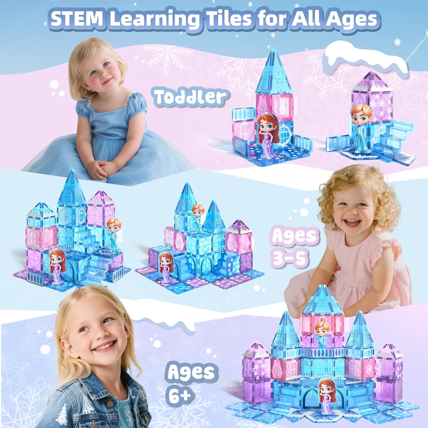 GobiDex Magnetic Building Blocks Princess Castle with 2 Dolls & Stairs, STEM Magnetic Tiles Building Toys for Kids Ages 3-5 4-8, Magnets Sensory Toddler Toys Birthday Gifts for 3+ Year Old Girls Boys - Image 5