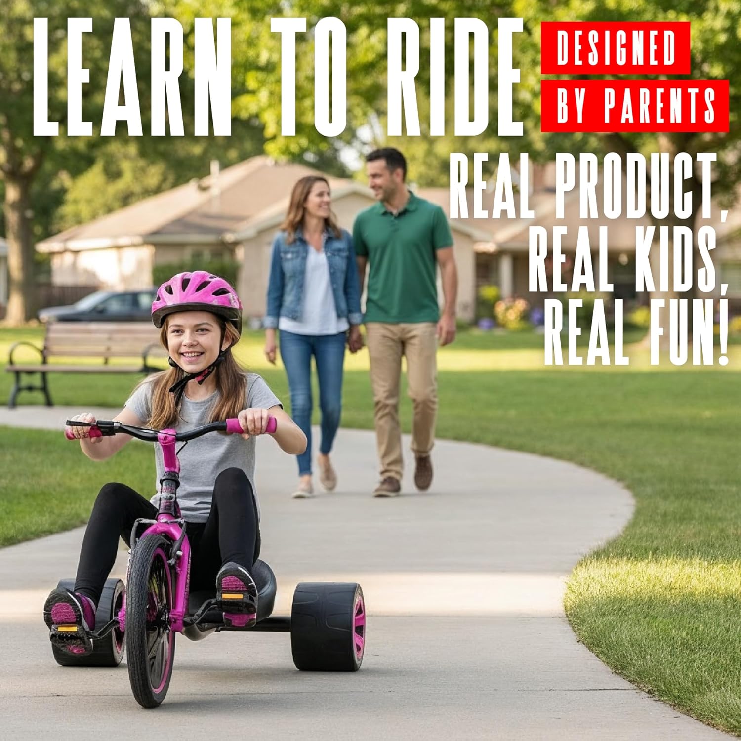 Drift Trike for Kids Ages 5+ – 16" Front Wheel Ride-On with Adjustable Seat, Steel Frame, Rear Slick Drift Wheels & Safety Flag – Madd Gear (Black/Pink) - Image 8