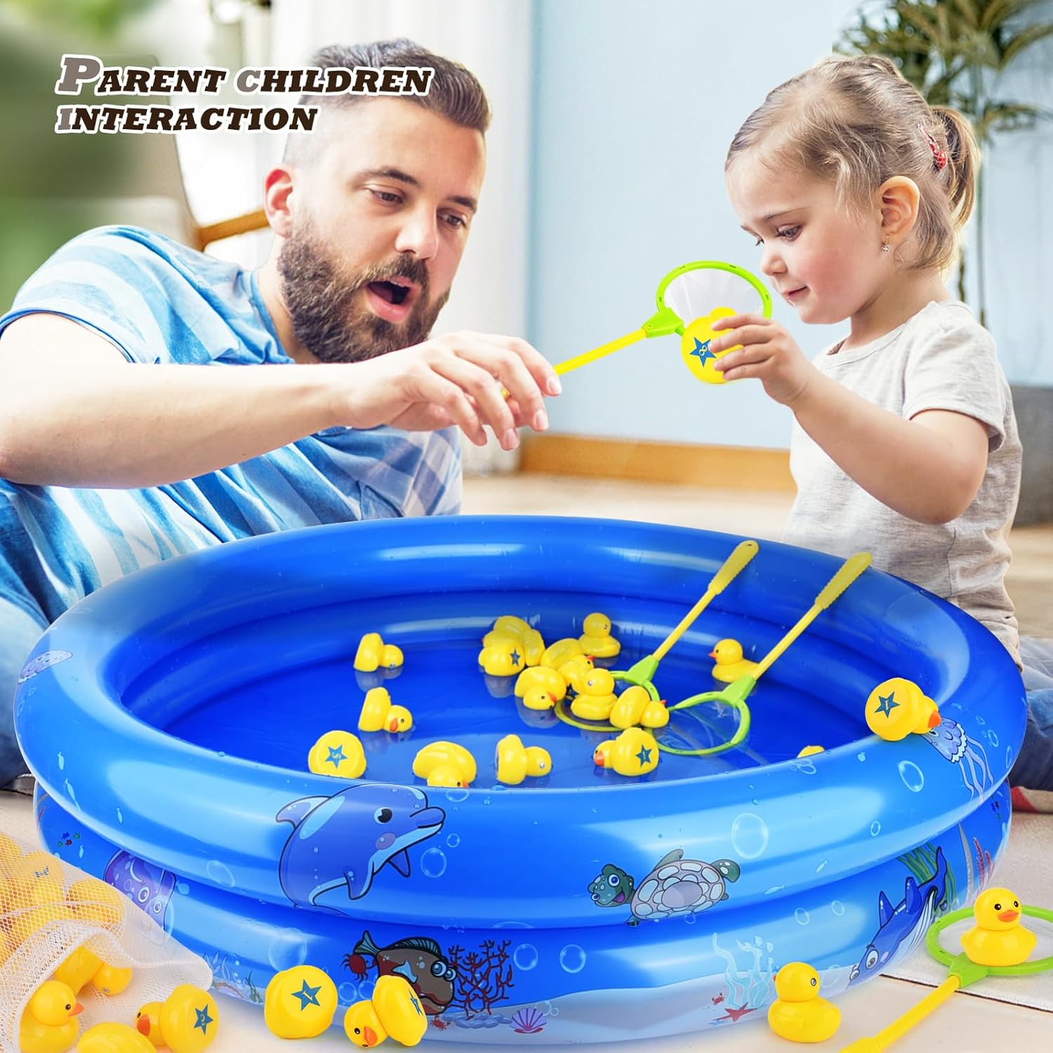 Duck Matching Game Toys for Kids - 20 Plastic Ducks with Numbers,34" x 7" Kiddie Pool | Storage Bag, 2 Nets - Fun Memory Games - Water Outdoor Game for Children,Preschoolers,Birthday Party Carnival - Image 2