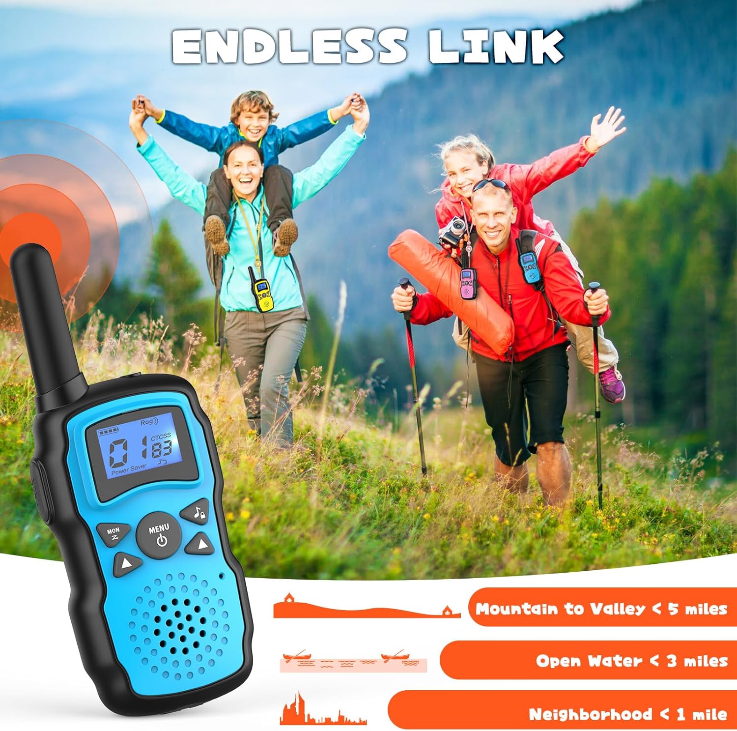 Wishouse Walkie Talkies for Kids 4 Pack,Family Walky Talky Adults Children Radio Long Range,Outdoor Camping Fun Toys Birthday Present Xmas Gifts for 4 5 6 7 8 Year Old Girls Boys No Battery No Charger - Image 4