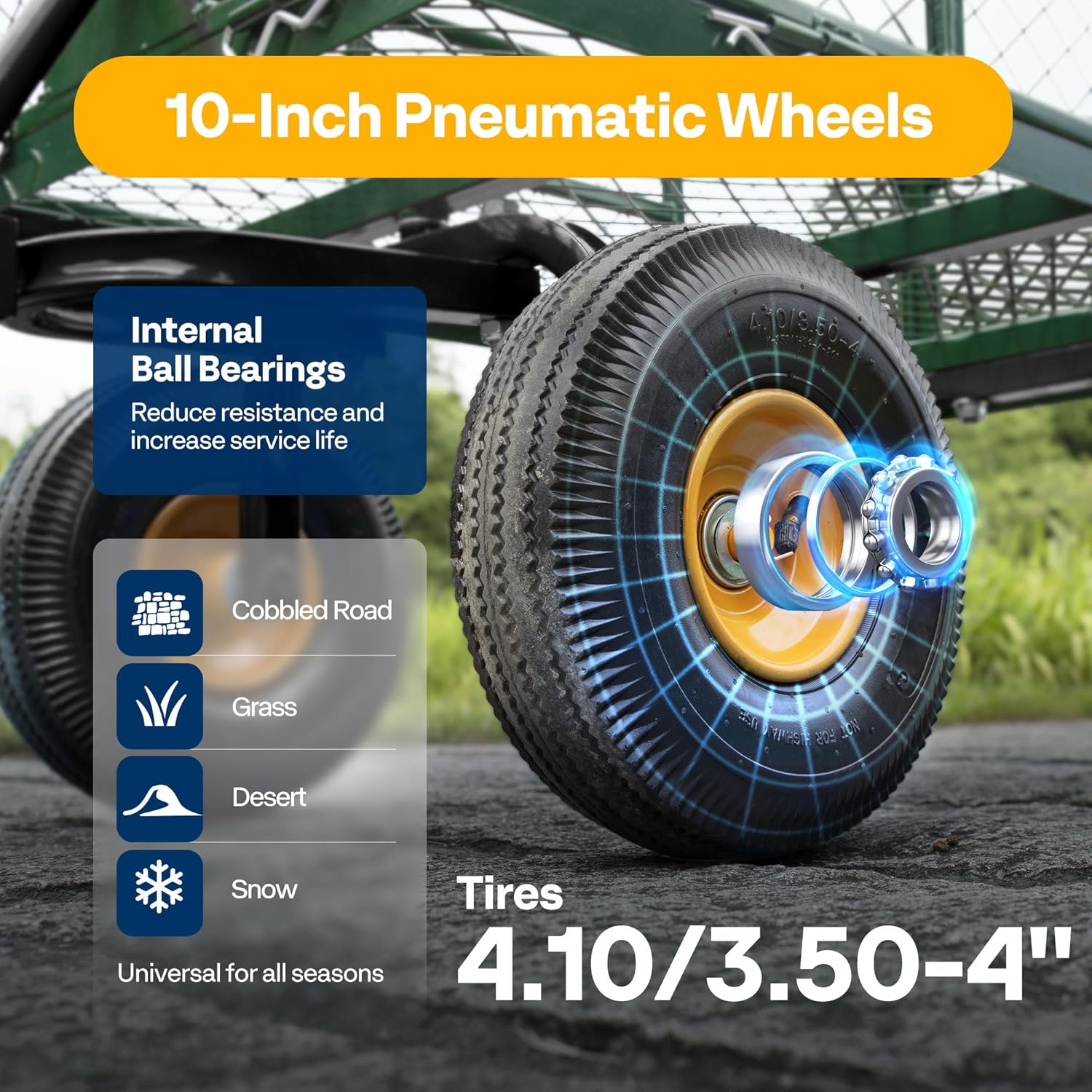 VIVOHOME Heavy Duty 880 Lbs Capacity Mesh Steel Garden Cart Folding Utility Wagon with Removable Sides and 4.10/3.50-4" Wheels 10 Inch Tire(Green) - Image 6