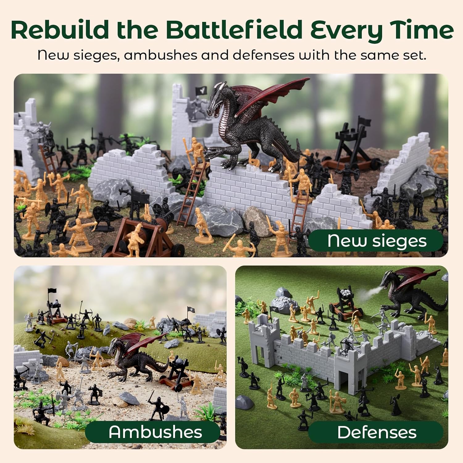 3 otters 230PCS Medieval Soldier & Dragon Knights Playset, Army Men Action Figures Epic Fantasy Battle Toy, for Kids, Teens, Stocking Stuffer for Boys - Image 4