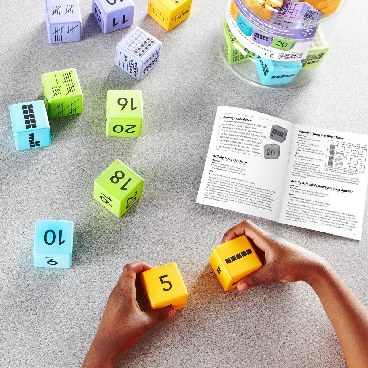 hand2mind Math Activity Dice Set, Foam Math Dice for Kids Ages 5-8, 6 Sided Die Represents A Number, Ten Frame, Tally Marks, Or Base Ten, Early Math Homeschool Supplies (Set of 16) - Image 3