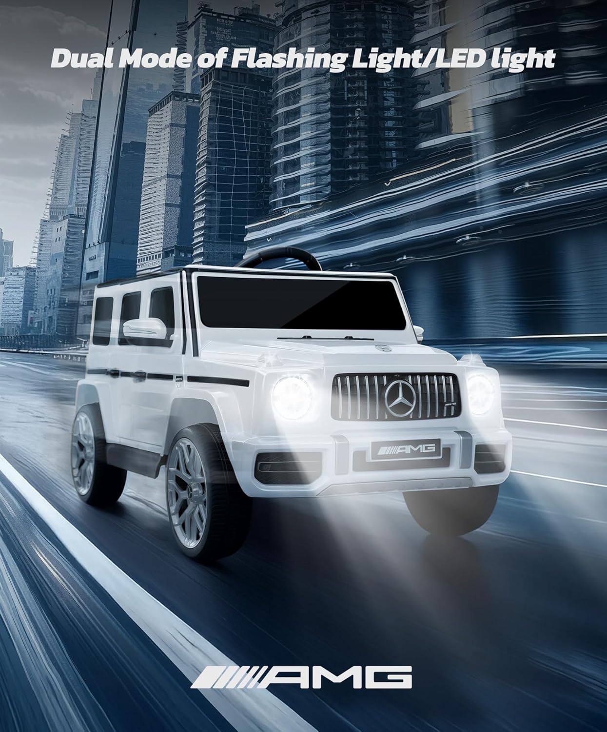 ELEMARA Licensed Mercedes-Benz AMG G63 Ride on Toys,Electric Car for Kids W/Parents Control,Electric Powered G Wagon Ride On Truck Toy,Low Battery Prompt,Bluetooth,Flickering Lights/LED Lights, White - Image 7