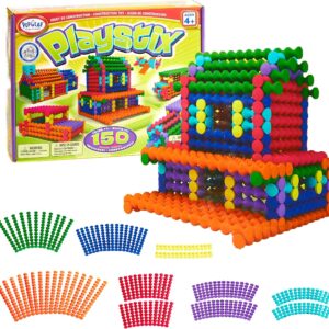 POPULAR PLAYTHINGS Playstix Construction Toy Set with Building Sticks for STEM and Classroom Use, for Kids Ages 4 and Up – 150 Piece Kit