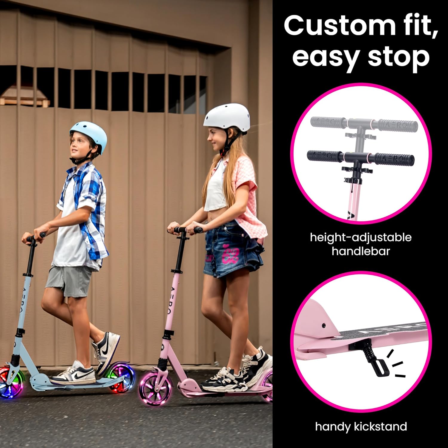 AERO MOBILITY Kick Scooter for Kids 6+, Teens & Adults | Light Up Wheels, Hand Brake, Rubber Deck Mat & Shock Absorption | Foldable & Height Adjustable - Image 6