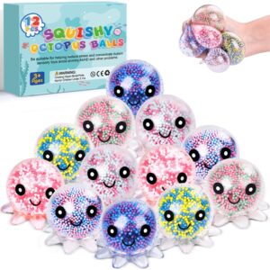 VESPRO 12 Pack Fidget Stress Balls for Adults, Cute Octopus Stress Relief Sensory Stress Ball, Bulk Squishy Squeeze Ball Toys Set for Classroom Prizes and Birthday Party Favors