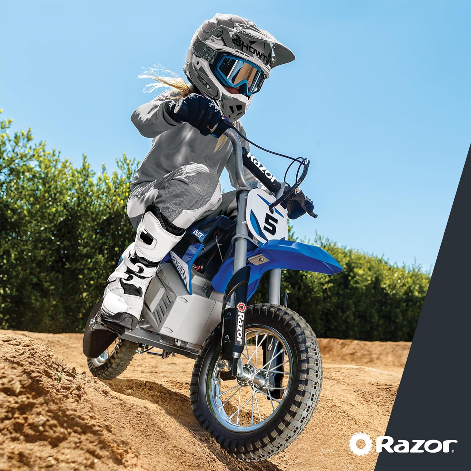 Razor MX350 Dirt Rocket Electric Bike for Kids Ages 8+, 140 lb Max Weight, Blue – 24V Battery, Up to 14 Mph, 30-Min Ride Time on High Speed, Twist-Grip Throttle, Spoked Wheels w/ 12” Pneumatic Tires - Image 5