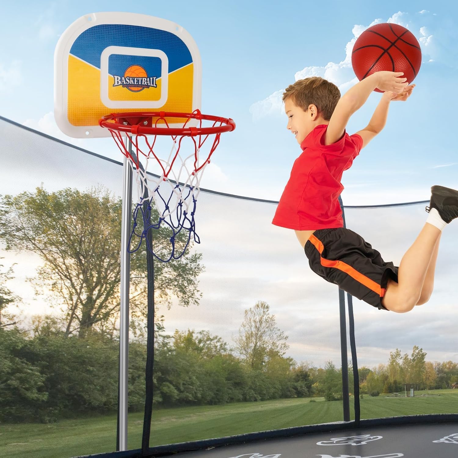 Trampoline Basketball Hoop, Teenager Basketball Hoop for Trampoline with Pump and 2 Mini Ball, Fit for Straight Pole - Image 6