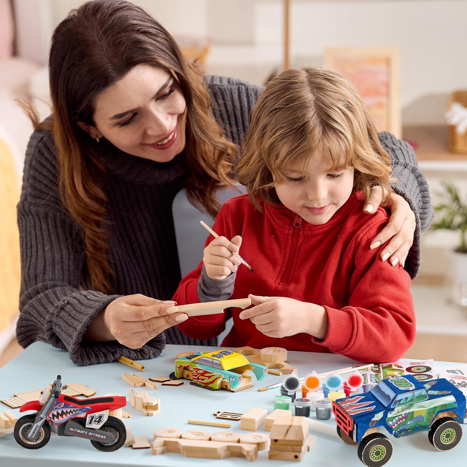 JOYIN Kids Craft Kit Build & Paint Your Own Wooden Race Car Art & Craft Kit DIY Toy Make Your Own Car Truck Toy Construct and Paint Kit, Presents for Kids - Image 5