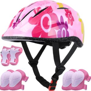 Lamsion Kids Helmet Adjustable with Sports Protective Gear Set Knee Elbow Wrist Pads for Toddler Ages 3 to 8 Years Old Boys Girls Cycling Skating Scooter Helmet