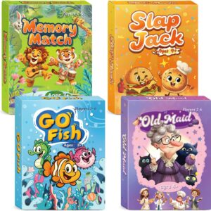 Card Games for Kids: Go Fish, Old Maid, Slap Jack, and Memory Match — 4 Decks in 1 Pack. Classic Kids Card Games for Family Game Night, Perfect for Toddlers, Kids