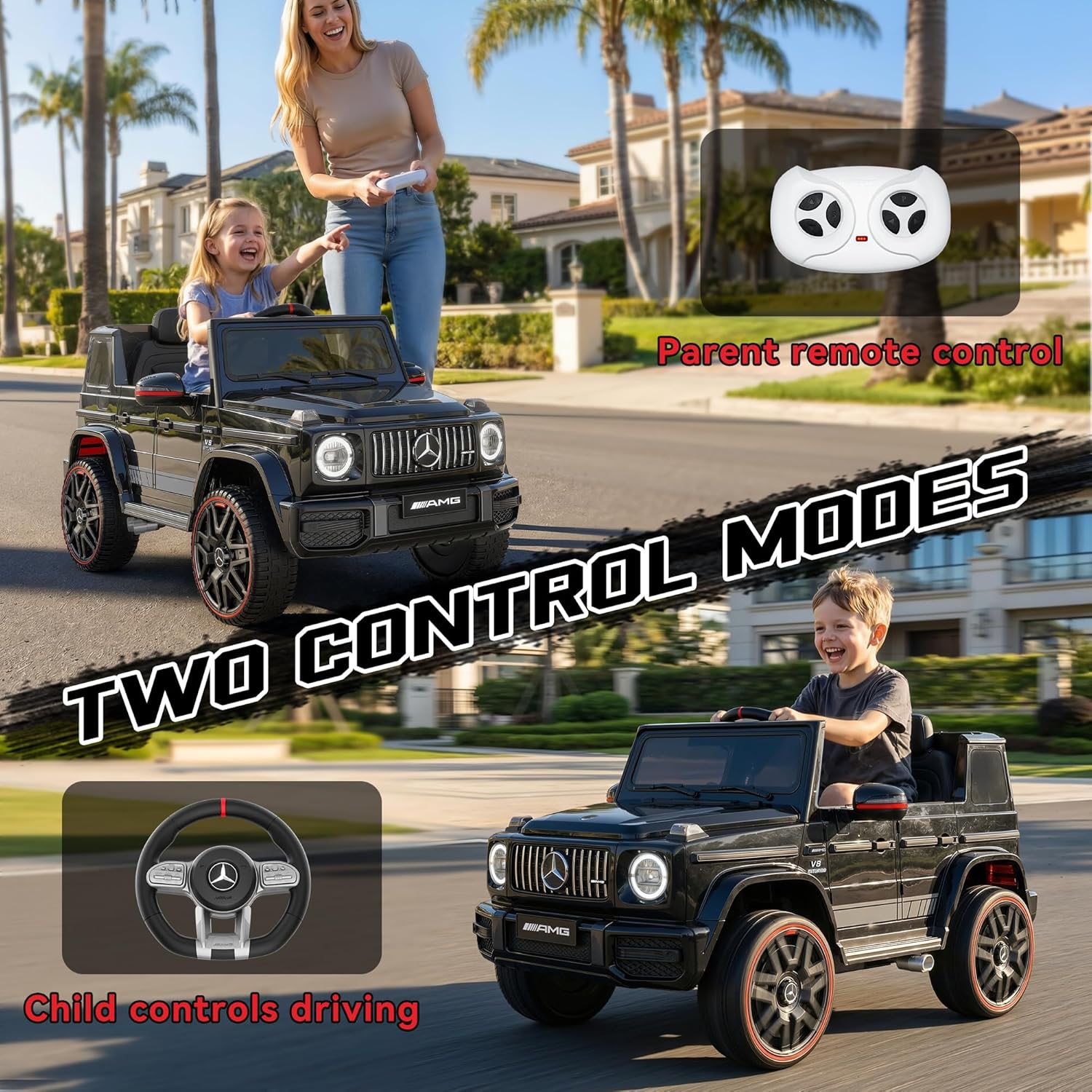 Mercedes-Benz Licensed G63 12V Kids Ride On Car, Ride on Toys with Parental Remote Control, Durable Material Body, Upgraded Motors, LED Lights & Music, Safe Electric Car for Toddlers, Black - Image 3
