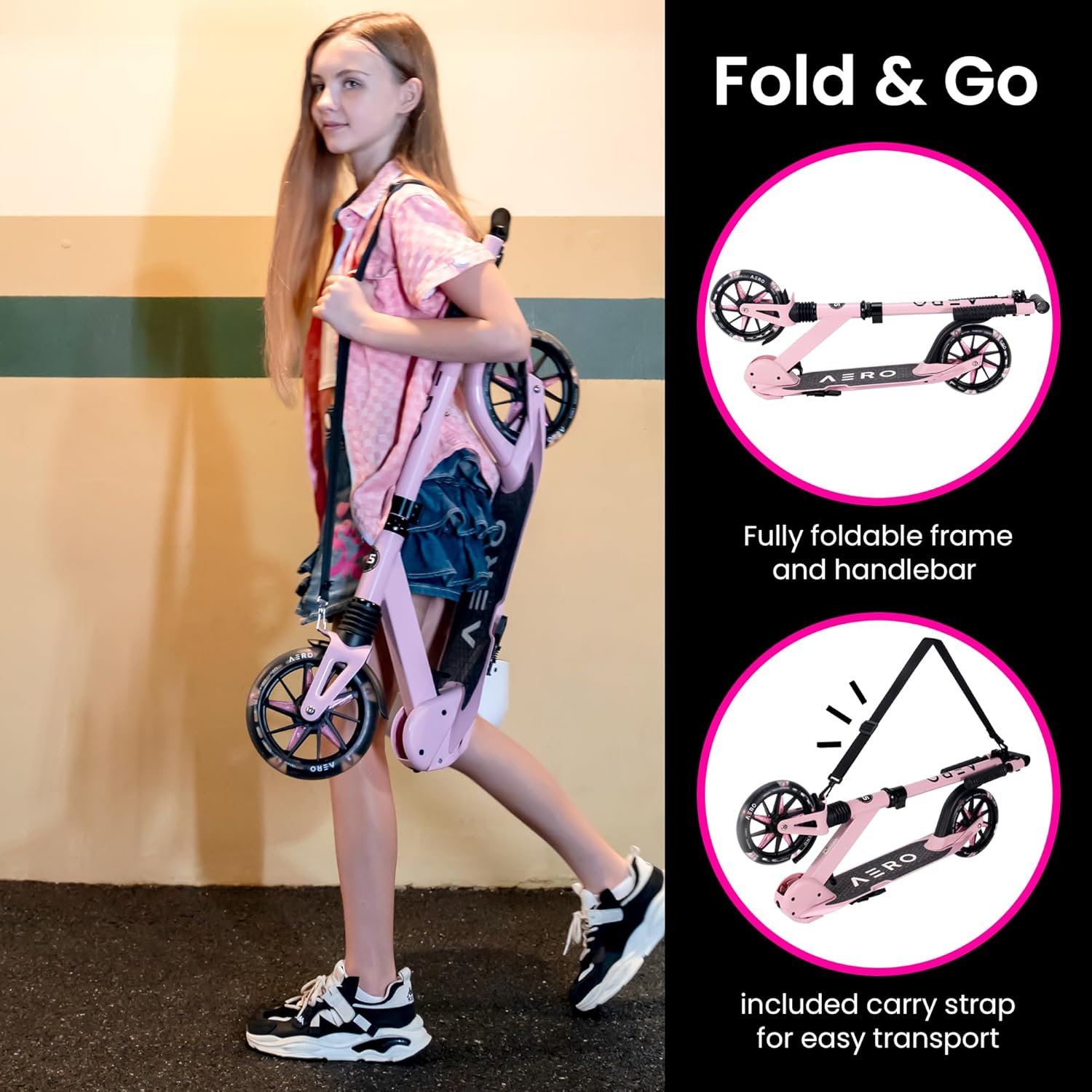 AERO MOBILITY Kick Scooter for Kids 6+, Teens & Adults | Light Up Wheels, Hand Brake, Rubber Deck Mat & Shock Absorption | Foldable & Height Adjustable - Image 5