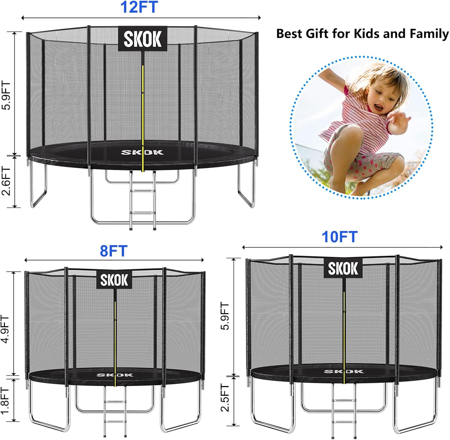 SKOK Trampoline for Kids,400LBS Outdoor Trampoline with Net-ASTM Approved Trampoline for Children and Adults - Image 7