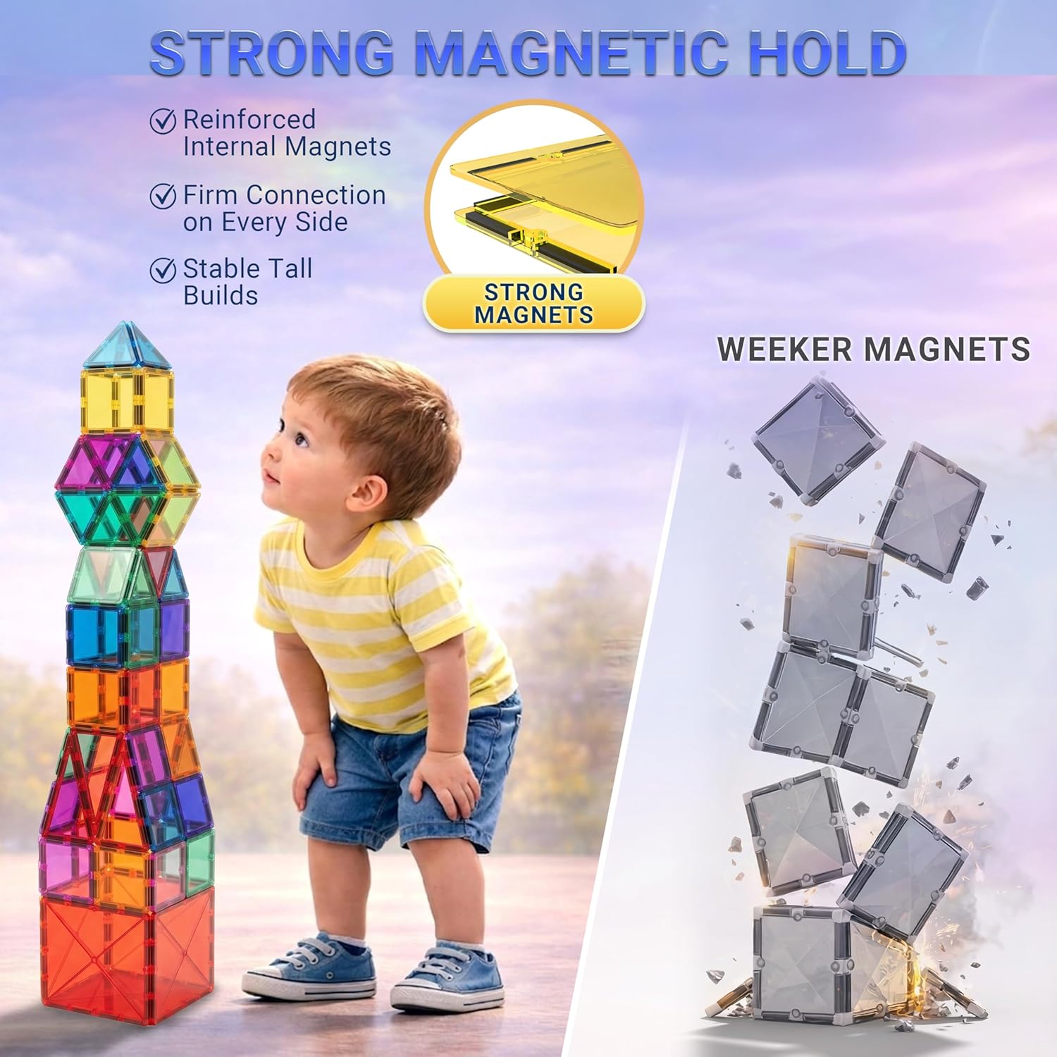 Magnetic Tiles Building Blocks Toy - STEM Educational Magnet Set for Kids, Creativity Preschool Learning Sensory Montessori Toddler Toys for Boys & Girls 3+ Years Old - 57PC - Image 5