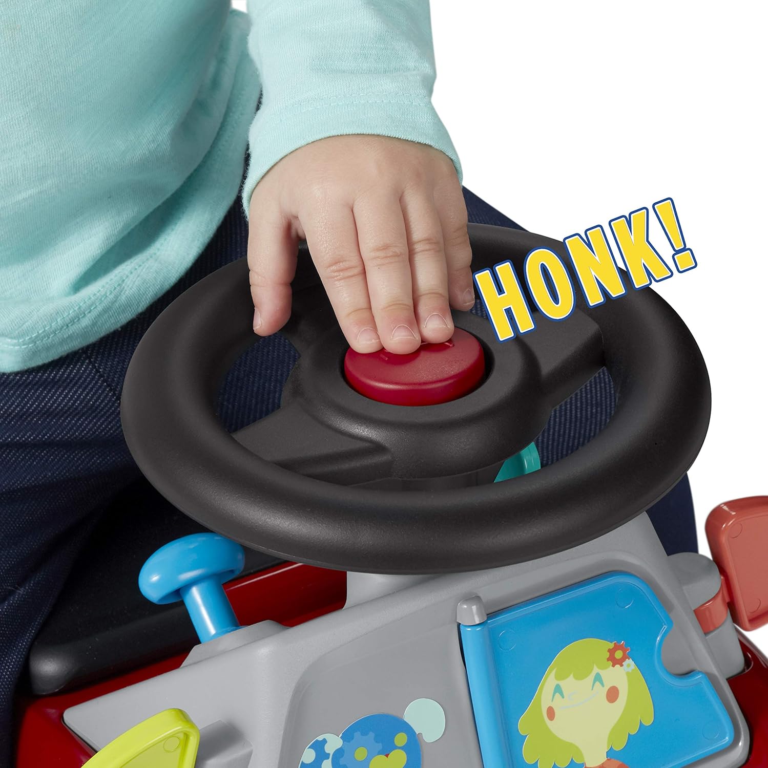 Radio Flyer Busy Buggy, for Toddlers 1-3, 3-in-1 Push Walker Ride On Car with 17 Sensory Activities, Anti-Tip Feature, Under-Seat Storage, Horn and Gears, 42 lb Capacity, Toddler Ride On Toys - Image 6