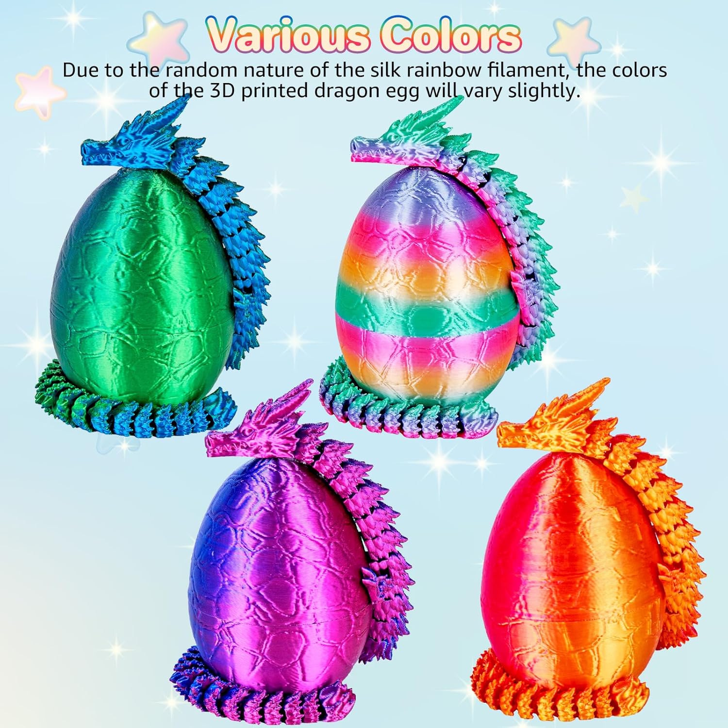4Pcs 3D Printed Dragon Eggs with Articulated Dragon Inside, 8.86" Flexible Mystery Dragon Toy Set, Cool Fidget Toys for Kids & Adults, Fantasy Home Decor, Easter Christmas Birthday Gift - Image 3