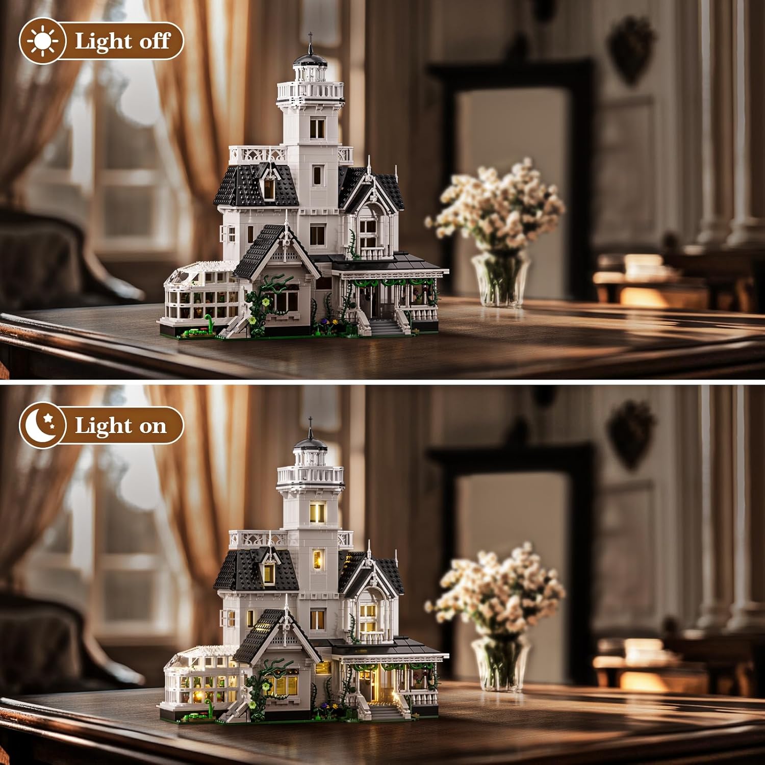 Magic House Building Set with LED Light, Owens House Blocks Toy, Creator Architecture Model Building Kit, Compatible with Lego Horror House, Home Office Decor Gift for Adults (1877PCS) - Image 3
